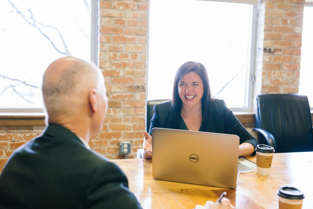 Woman and man having a business meeting